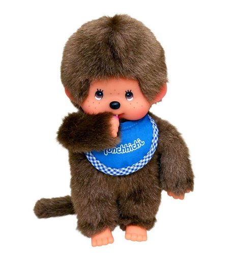 Мягкая игрушка Monchhichi Мальчик в синем слюнявчике 20 см цвет: коричневый