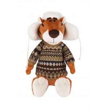 Миниатюра фотографии Мягкая игрушка "тигр гоша в свитере и шапке-ушанке" maxitoys luxury