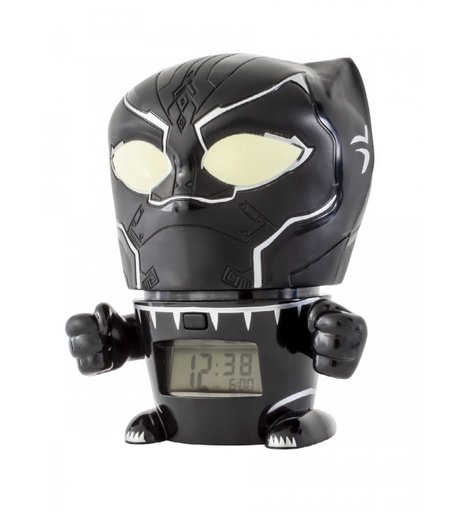 Часы Марвел (Marvel) Будильник BulbBotz минифигура Black Panther Чёрная пантера 14 см