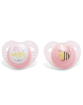 Миниатюра фотографии Пустышки mothercare ортодонтические "пчелка", 2 шт. в упаковке, цвет: розовый