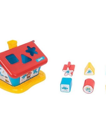 Миниатюра фотографии Развивающая игрушка полесье смурфики домик логический № 1 с 6 кубиками 22 x 17 x 20 см