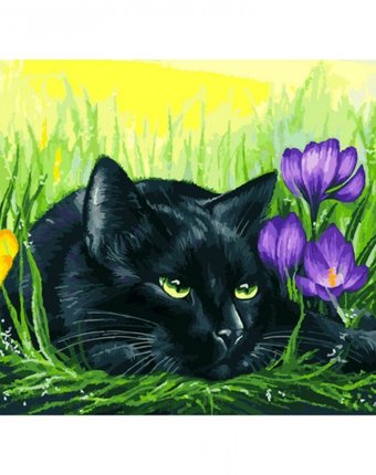 Миниатюра фотографии Белоснежка картина по номерам кот и крокусы 3113-cs