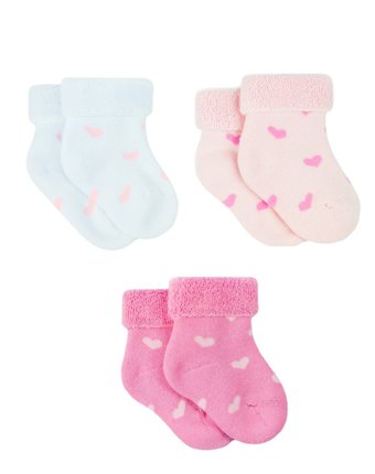 Носки махровые "Сердечки", 3 шт., розовый, белый