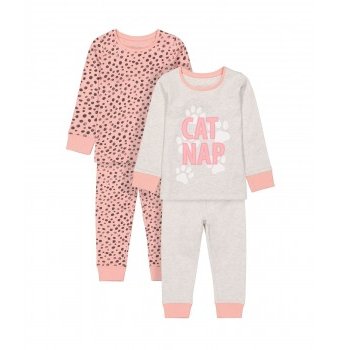 Пижамы "Кошачий сон", 2 шт., серый, розовый