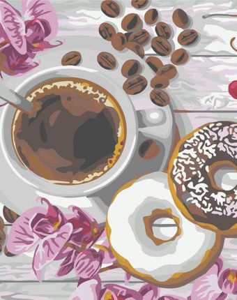 Купить Русская живопись Набор для творчества Рисование по номерам Кофе с пончиками 30х40 фото и цена в каталоге интернет-магазина Русская живопись Набор для творчества Рисование по номерам Кофе с пончиками 30х40