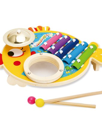 Набор музыкальных инструментов Mapacha «Рыбка» 3в1: ксилофон, барабан, тарелка