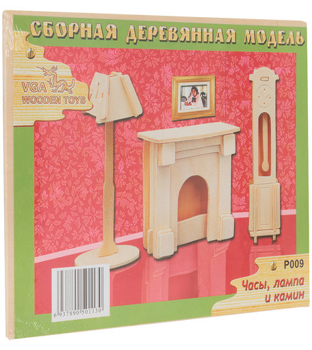 Деревянный конструктор Wooden Toys Часы лампа и камин