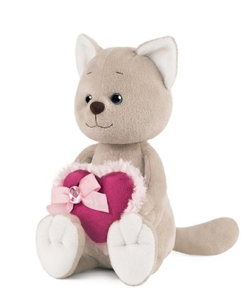 Миниатюра фотографии Мягкая игрушка maxitoys luxury романтичный котик с розовым сердечком 20 см цвет: серый