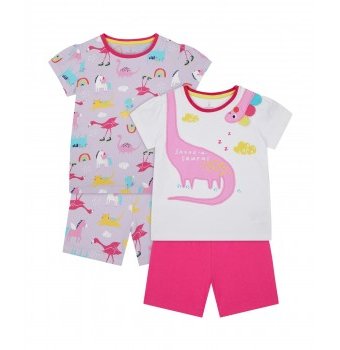 Пижамы "Динозаврик", 2 шт., белый, розовый, серый