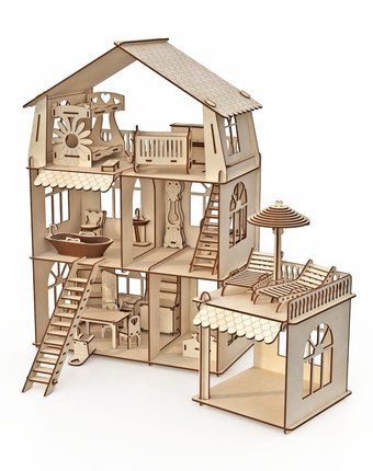 Конструктор-кукольный домик ХэппиДом \"Коттедж с пристройкой и мебелью Premium\"