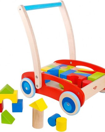 Миниатюра фотографии Деревянная игрушка tooky toy тележка с кубиками tkc281a
