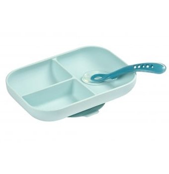 Миниатюра фотографии Набор посуды: тарелка, ложка beaba silicone, голубой