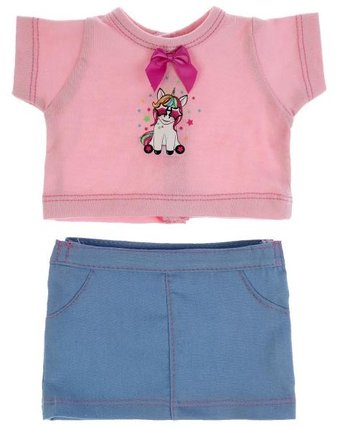 Миниатюра фотографии Карапуз одежда для кукол юбка и футболка единорог 40-42 см