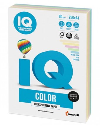 IQ Бумага цветная Микс Пастель А4 250 листов