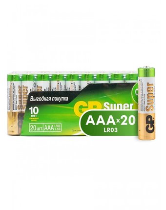 GP Щелочные батарейки Super Alkaline ААA (LR6) 20 шт.