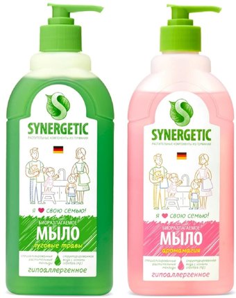 Synergetic Мыло жидкое биоразлагаемое для мытья рук и тела Луговые травы, 500 мл + Мыло жидкое Аромагия, 500 мл