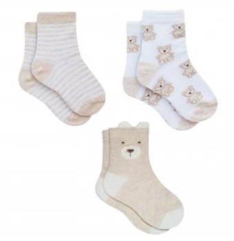 Носки детские "Мишки", 3 пары, бежевый, белый