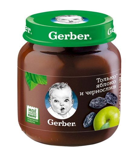 Пюре Gerber только яблоко-чернослив, 130 г, с 5 месяцев
