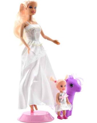 Игровой набор - Мама+дочка с пони и аксессуарами, в белом платье