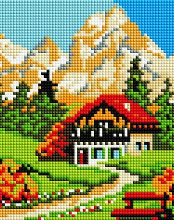 Миниатюра фотографии Белоснежка мозаичная картина домик у горы 380-st-s