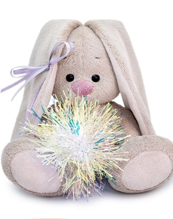 Мягкая игрушка Budi Basa Зайка Ми с новогодней подвеской 15 см цвет: серый/розовый