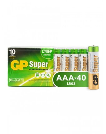 Миниатюра фотографии Gp упаковка щелочных батареек ааа (lr03) super alkaline 40 шт.