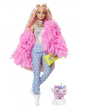 Миниатюра фотографии Barbie экстра кукла в розовой куртке
