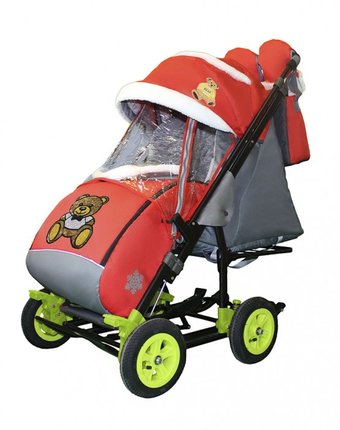 Санки-коляска Galaxy Snow City-3-2 Мишка с бабочкой на больших надувных колёсах