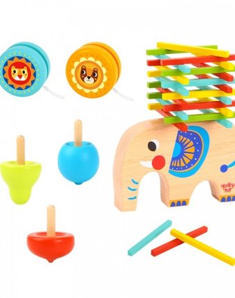 Миниатюра фотографии Деревянная игрушка tooky toy набор слоник, юла и йо-йо