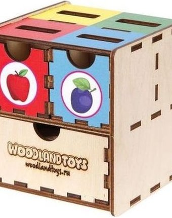 Развивающая игрушка Woodland Комодик-куб Фрукты 10 х 10 см
