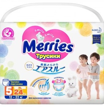 Трусики-подгузники для детей большие MERRIES XL 12-22 кг, 24 шт.