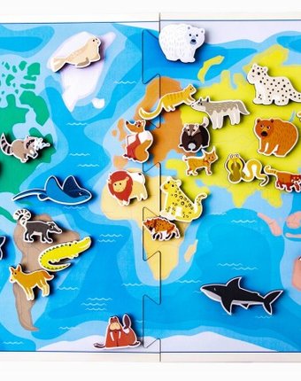 Деревянная игрушка Сибирские игрушки Карта мира Хищиные животные (на липучках)