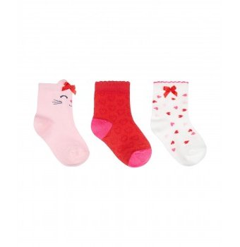 Носки "Котенок и любовь", 3 пары, розовый, красный, белый