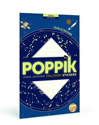 Миниатюра фотографии Poppik образовательный постер из наклеек карта неба с созвездиями светится в темноте