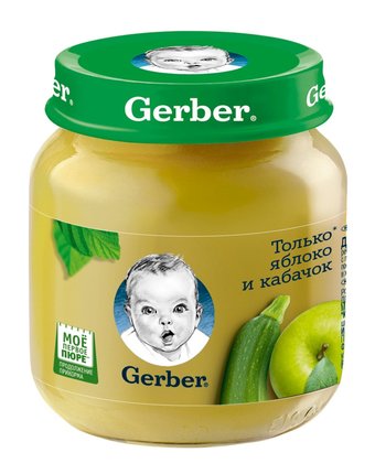 Миниатюра фотографии Пюре gerber только яблоко-кабачок, 130 г, с 5 месяцев