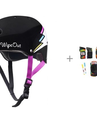 Миниатюра фотографии Wipeout шлем с фломастерами bolt и комплект защиты 3 в 1 tie dye