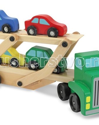 Миниатюра фотографии Деревянная игрушка melissa & doug машинка для перевозки автомобилей