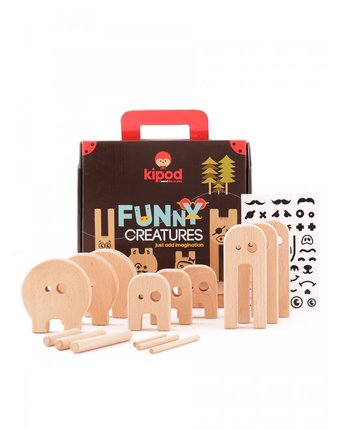 Деревянная игрушка Kipod Toys Конструктор Веселый зверинец с наклейками