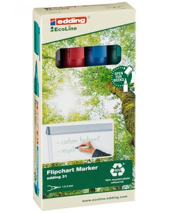 Миниатюра фотографии Edding набор маркеров для флипчартов 31 ecoline 1.5-3 мм 4 цвета