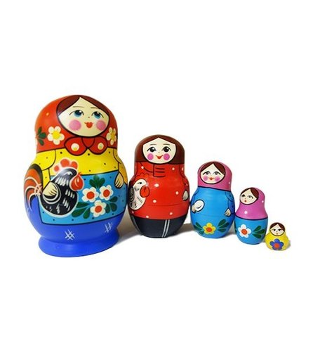 Деревянная игрушка RNToys Матрешка круглая Девочка с петухом 5 в 1