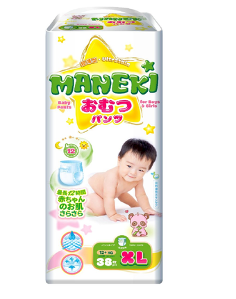 Трусики-подгузники Maneki детские одноразовые, р. 4+, 12+ кг, 38 шт