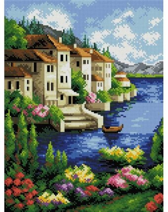 Миниатюра фотографии Белоснежка мозаичная картина городок на берегу 144-st-s