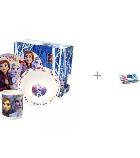 ND Play Набор посуды из фарфора Frozen II и Влажные салфетки Aura 120 шт.