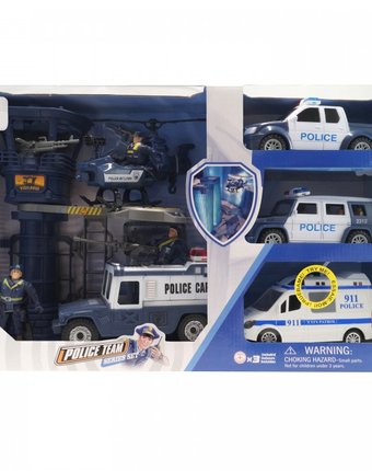 Миниатюра фотографии Hk industries  игровой набор полицейские, машина, грузовики, вертолет, башня с функцией try me
