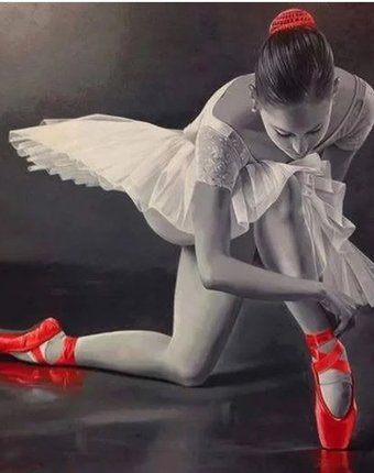 Миниатюра фотографии Котеин картина по номерам балерина в красных пуантах 30х30 см