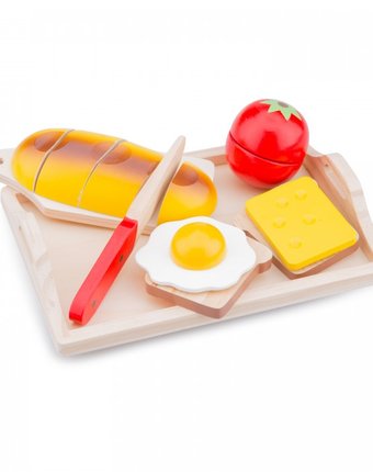 Деревянная игрушка New Cassic Toys Игровой набор продуктов поднос с завтраком