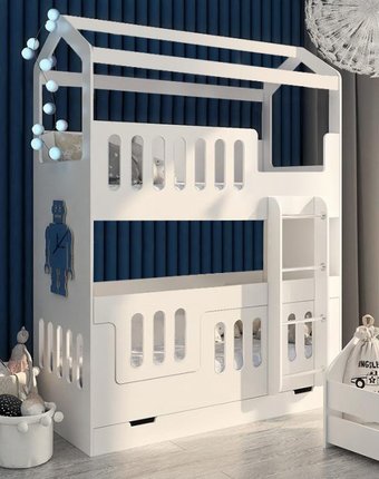 Подростковая кровать КарИВи 2-ярусная Сказочный домик ДС-30 со сплошным бортом 180x80 см