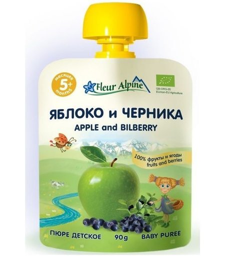 Пюре Флёр Альпин яблоко-черника, с 5 месяцев, 90 г