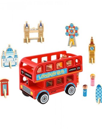 Миниатюра фотографии Деревянная игрушка tooky toy лондонский автобус tl152a