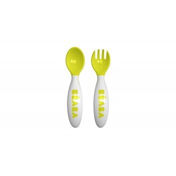 Эргономические вилка+ложка Beaba SET OF 2 2ND AGE FORK, зеленый